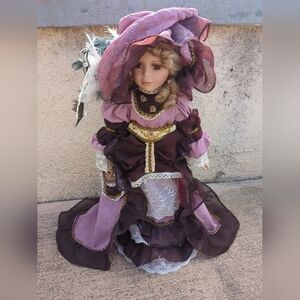 Vintage Porcelain Elegant Purple and Gold Victorian Doll